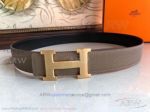 AAA Grade Hermes Reversible Grey And Black Leather Belt - Brushed Gold H Buckle